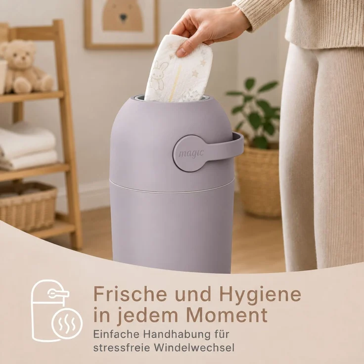 Set Magic Windeleimer, Abfalleimer mit Geruchsstopp, ohne Kassette + Windel – Bild 7