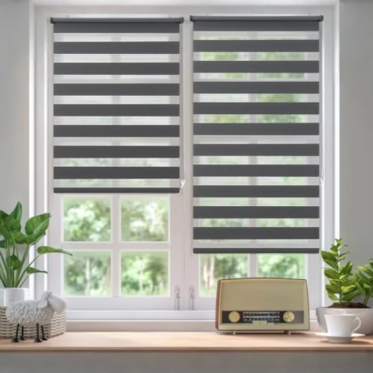 Sekey Doppelrollo Klemmfix ohne Bohren für Fenster, Doppelrollo 35 cm breit, Duo Rollo Jalousie Sonnenschutz, 35x100cm, Dunkelgrau – Bild 2