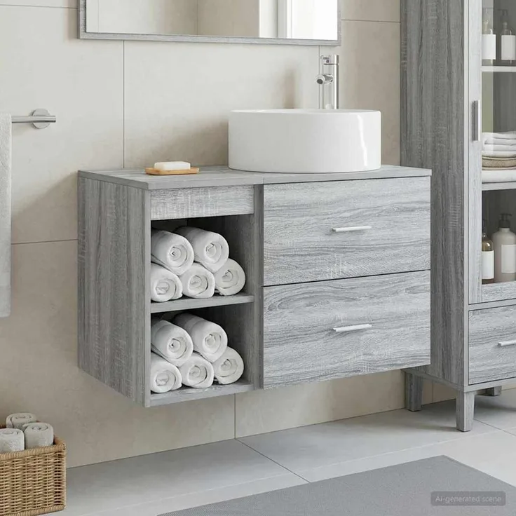 vidaXL Badezimmerschrank-Set 2 stk. Grau Sonoma 79,5 x 44,5 x 80 cm 3403933