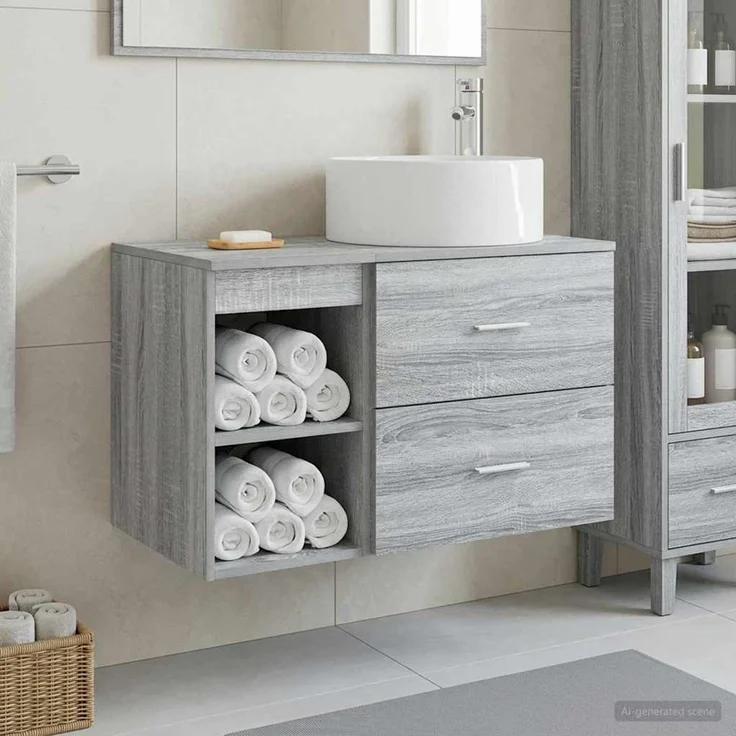 vidaXL Badezimmerschrank-Set 2 stk. Grau Sonoma 79,5 x 44,5 x 80 cm 3403933 – Bild 1