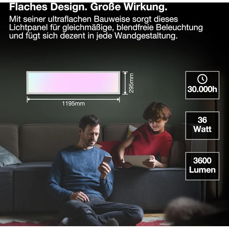 OSRAM SMART + WIFI PLANON MAGIC LED Panelleuchte, weiß, 36W, 3600lm, Weißlichtfunktion, dimmbar, dynamischer Magic-RGB Lichteffekt, lange Lebensdauer, App-steuerbar, einfache Montage, 2700-6500K – Bild 2