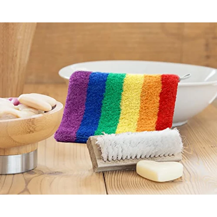 Lashuma Seiftuch Regenbogen, (Set, 4-St), gestreifte Waschlappen 30x30 cm bunt – Bild 3