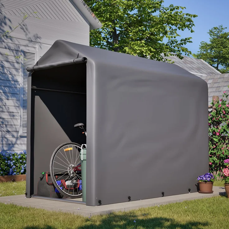LVHOM Fahrradgarage & Gerätezelt, Wasserdichtes Garagenzelt aus 170g PE, Gerätehaus inkl. Fundamentrahmen, Lagerzelt für Garten & Werkzeug, 187x100x160cm – Bild 9