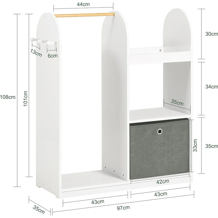 SoBuy KMB40-W Kinderschrank, MDF, Lackiert, Weiß, 97 x 108 x 35 cm – Bild 3