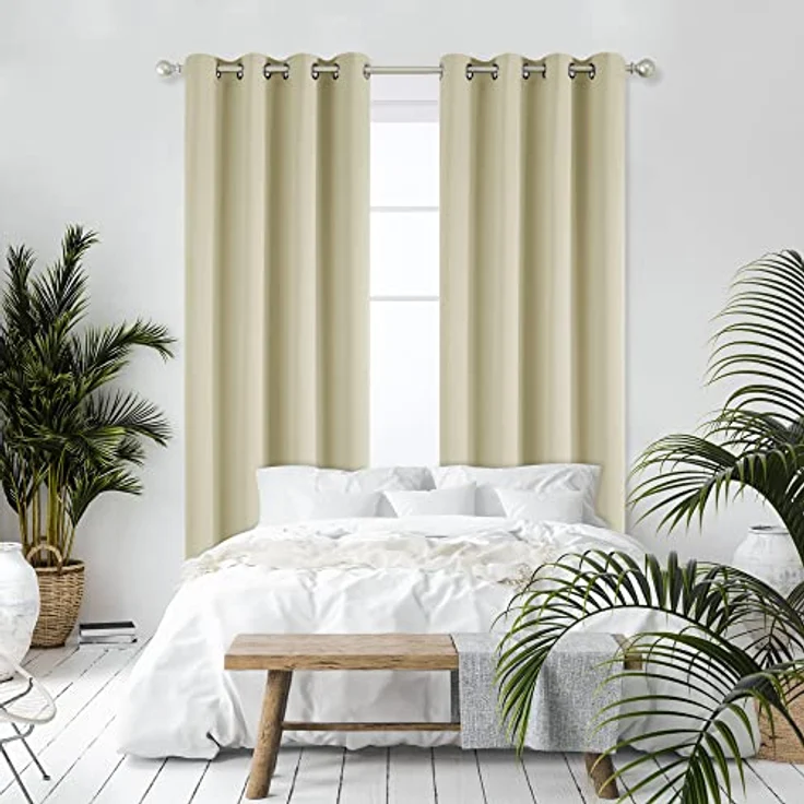 Deconovo Verdunkelungsvorhang Gardine Wohnzimmer Thermogardine Kälteschutz Ösen, 260x140 cm(HöhexBreite), Beige, 2er Set – Bild 7