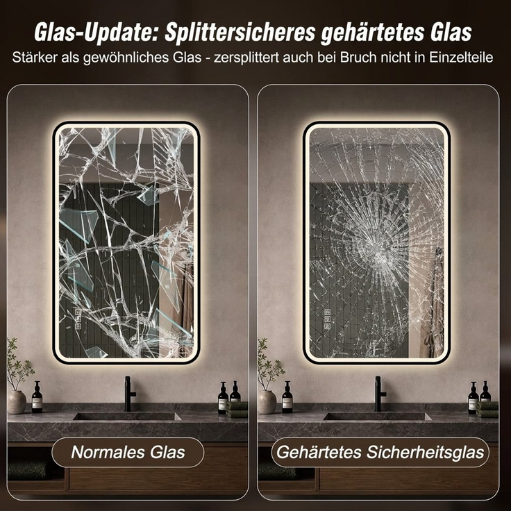 LED-Badezimmerspiegel 60x100 cm, dimmbar mit 3 Lichtfarben, Schwarz – Bild 8