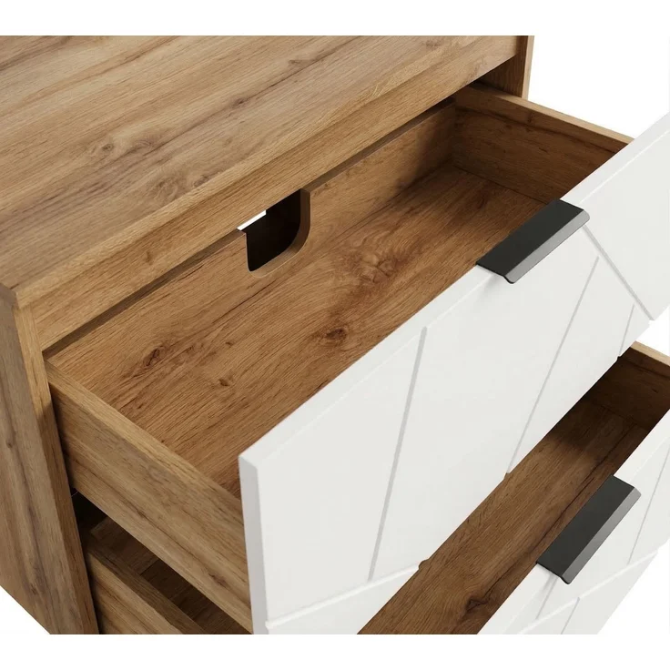 Badplaats Waschbeckenunterschrank Manello 80 x 46 x 58 cm – Eiche mit Matt Weiß – Hängender Waschtischunterschrank mit 2 Schubladen – Bild 5