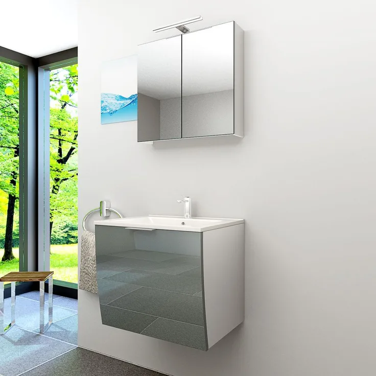 AcquaVapore Badmöbel Set Gently 1 V1 Weiß/Grau MDF Waschtisch 60cm mit 1x5W LED-Strahler