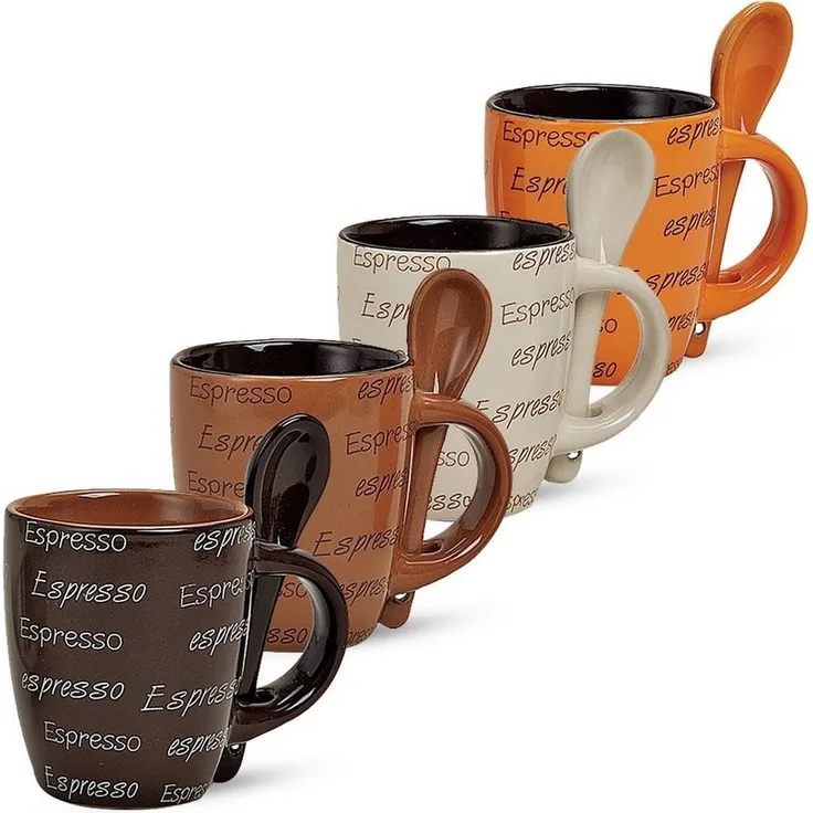 matches21 HOME & HOBBY Tasse Moderne Keramik Espresso-Tassen 4er Set beige braun orange 50 ml, Keramik, Kleine Vintage Henkel Kaffee-Tassen mit Spruch ohne Untertassen