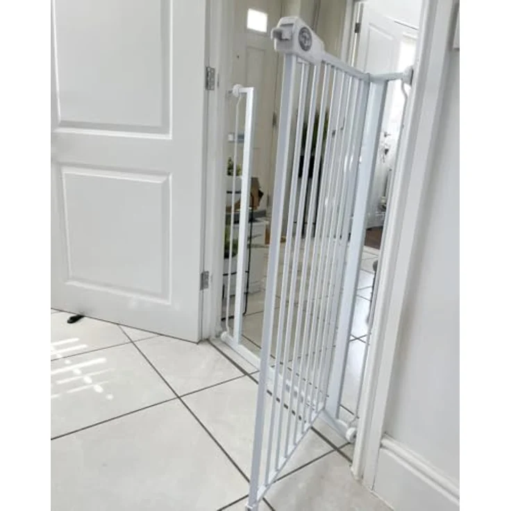 Bettacare Extra hoher Sicherheitsgitter für Kinder und Hunde, 113.8cm - 121.4cm, Weiß, Extra hohes Babygitter von 104cm Höhe, Druckmontage-Sicherheitsgitter für Treppen – Bild 11