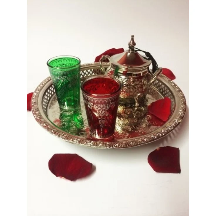 Marrakesch Orient & Mediterran Interior Tablett Orientalisches rundes Tablett aus Messing versilbert Nadia, Handarbeit – Bild 7