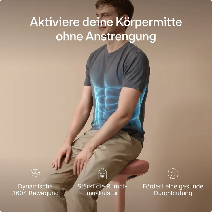 Ergonomischer Balancehocker Desktronic – Höhenverstellbarer Stehhocker für Homeoffice & Stehschreibtisch, Aktivsitz-Hocker mit Wippfunktion, rutschfester Standfuß – Rosa – Bild 4