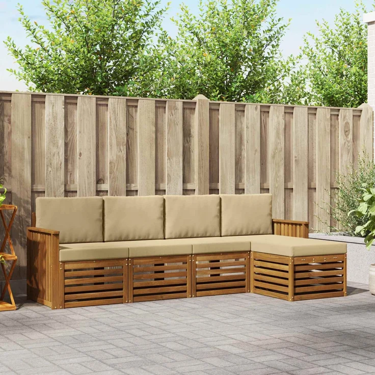 vidaXL Outdoor-Sofagarnitur 5 stk. 5-Sitzer Natur und Beige 3374648 – Bild 1