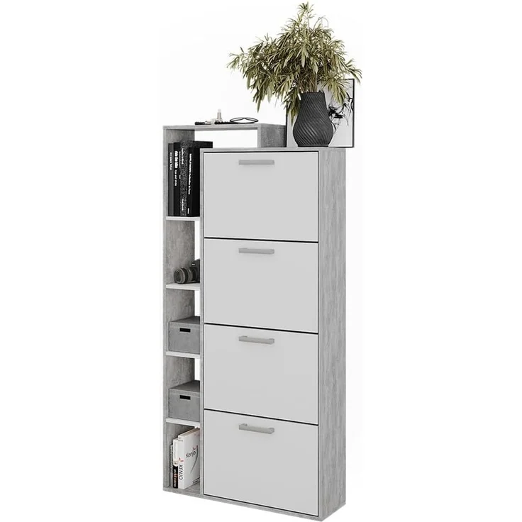 Schuhkipper Orlando Weiß/Beton 80 x 166.1 cm mit 4 Fächern Vicco – Bild 6