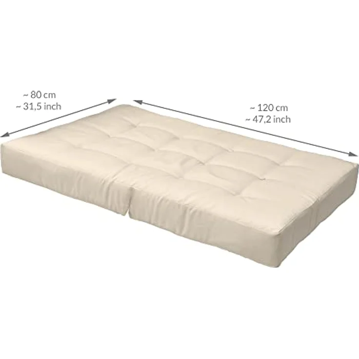 Beautissu ECO Elements Palettenkissen, Natur, 80x15x120 cm, robustes Outdoor-Sitzkissen mit Karo-Struktur und Zierknöpfen – Bild 2