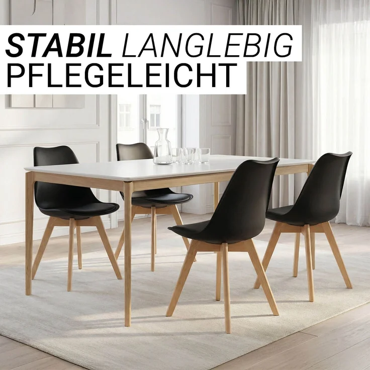 Küchenstuhl Schwarz Set 2 Stühle Esszimmer Holz modern Kunststoff Esszimmerstühle Schalenstuhl Holzstühle – Bild 6