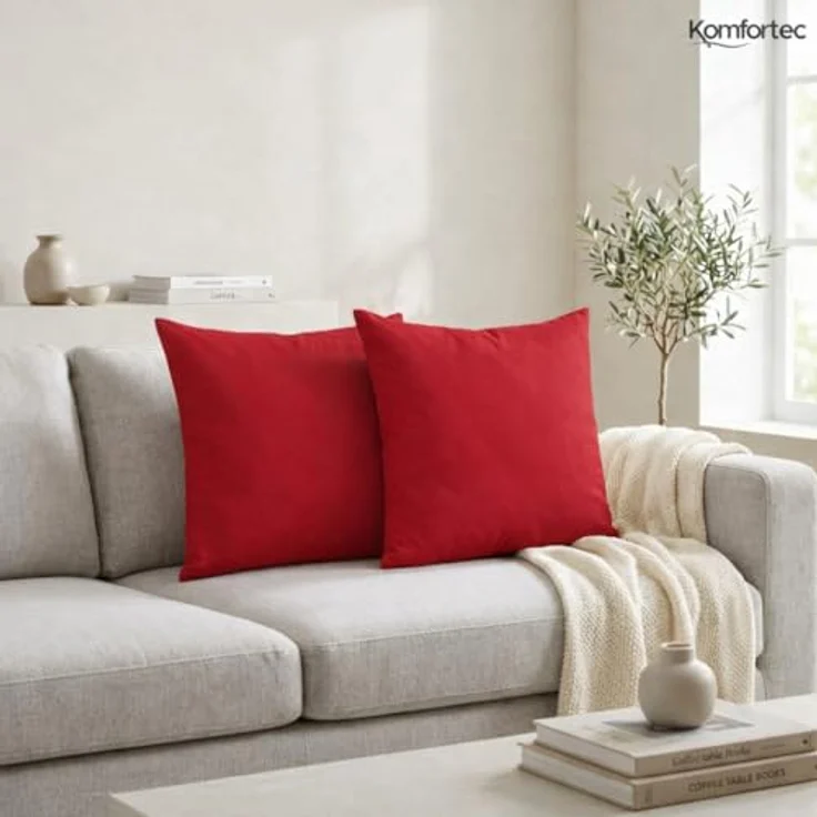 Komfortec Kissenbezug 80x80 cm 2er Set aus Gebürstet Mikrofaser mit Reißverschluss, Atmungskativ und Weich – Rot – Bild 8