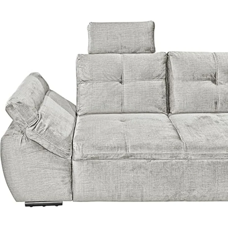 Stella Trading ALIJA Ecksofa mit Schlaffunktion in Silber-Moderne Eckcouch mit Bettkasten und verstellbaren Armlehnen, Holzwerkstoff, Rechts – Bild 6