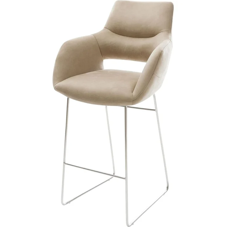 Barstuhl Yago-Flex Mikrofaser Beige Vintage Kufengestell Edelstahl Silberfarben Taschenfederkern – Bild 1