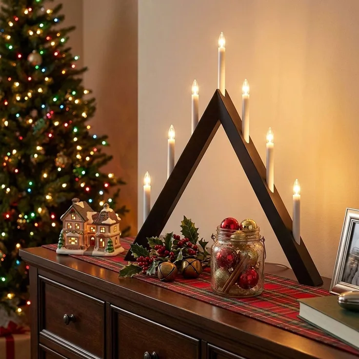 LED Kerzenständer ARROW, Anthrazit, Holz, E10, 7-flammig, H 64,5 cm