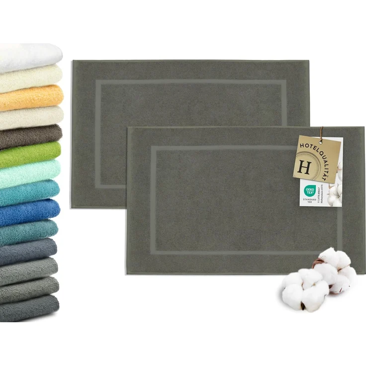 ZOLLNER Badematten 2er Set, taupe, 50x80 cm, 100% Baumwolle – Bild 1