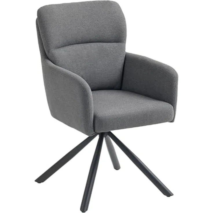 HOMCOM Esszimmerstuhl mit Leinenbezug, Armlehne, Rückenlehne, ergonomisch (360° Drehbar Küchenstuhl, 1 St), für Esszimmer Wohnzimmer, Grau
