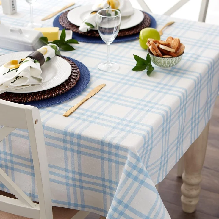 DII Home Sweet Farmhouse Tischdecke, kariert, 132x132 cm, Hellblau – Bild 4