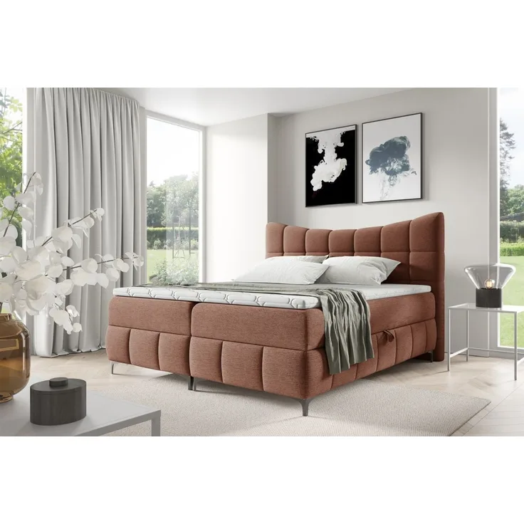 Boxspringbett Schlafzimmerbett CHARLES 200x200cm Stoff Aragon Rostbraun