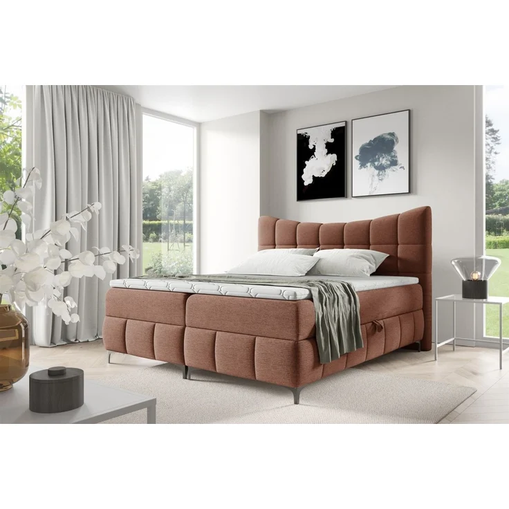 Boxspringbett Schlafzimmerbett CHARLES 200x200cm Stoff Aragon Rostbraun – Bild 1