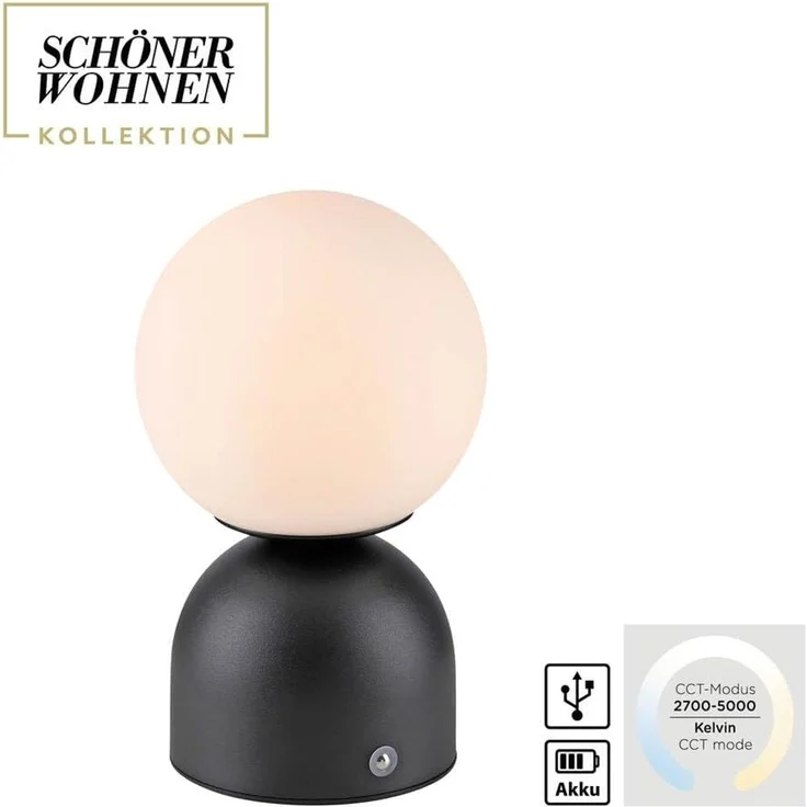 SCHÖNER WOHNEN-Kollektion LED Tischleuchte LED Tischlampe RUDI, Dimmbar, CCT, USB, 1xLED-Board/1,20W/3000K, warmweiß, Akku USB, Dimmbar Touchdimmer CCT – Bild 9