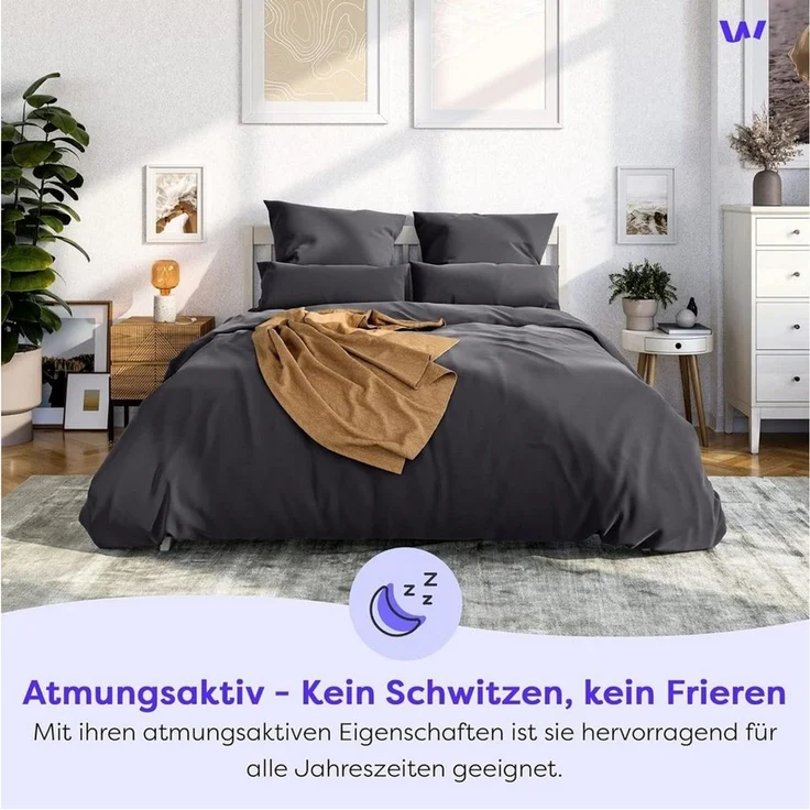 Wolkenfeld Bettwäsche Mako-Satin Baumwollsatin Sommerbettwäsche, 100% Baumwolle, 2 teilig, 135x200 cm, 155x220, 200x200 & Übergrößen I inkl. Kissenbezüge 80x80 – Bild 2