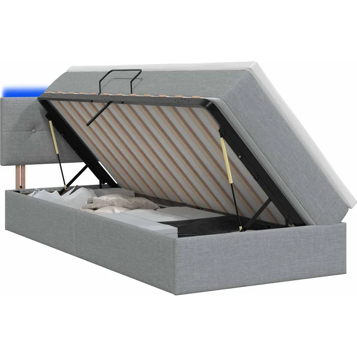 vidaXL LED-Speicherbett mit Matratze Hellgrau 90 x 200 cm Stoff 3459036 – Bild 2