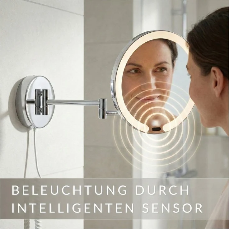 Libaro Kosmetikspiegel mit Sensor + Dimmer LED 7-fach Vergößerung VITTORA Schminkspiegel, Vergrößerungsspiegel 7x Bewegungssensor Wandmontage weißes Kabel Licht – Bild 1