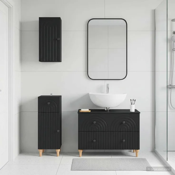 vidaXL 3-teiliges Badezimmer-Schranksystem ALKMAAR Schwarz 3417748
