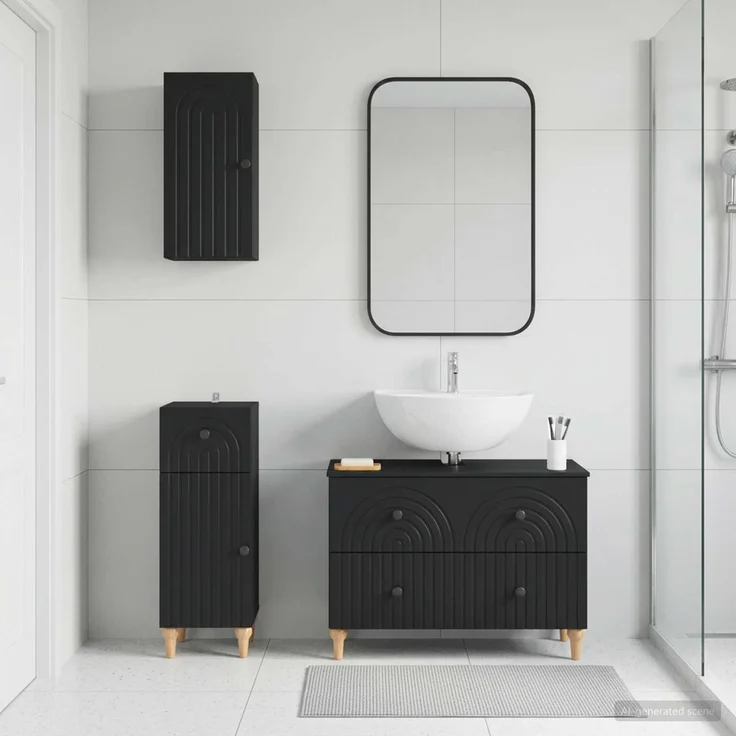 vidaXL 3-teiliges Badezimmer-Schranksystem ALKMAAR Schwarz 3417748 – Bild 1