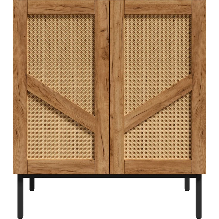 Sideboard 70 x 38,5 x 80 cm in natürlicher Holzoptik mit PE-Rattan-Türen und verstellbaren Einlegeböden – Bild 6