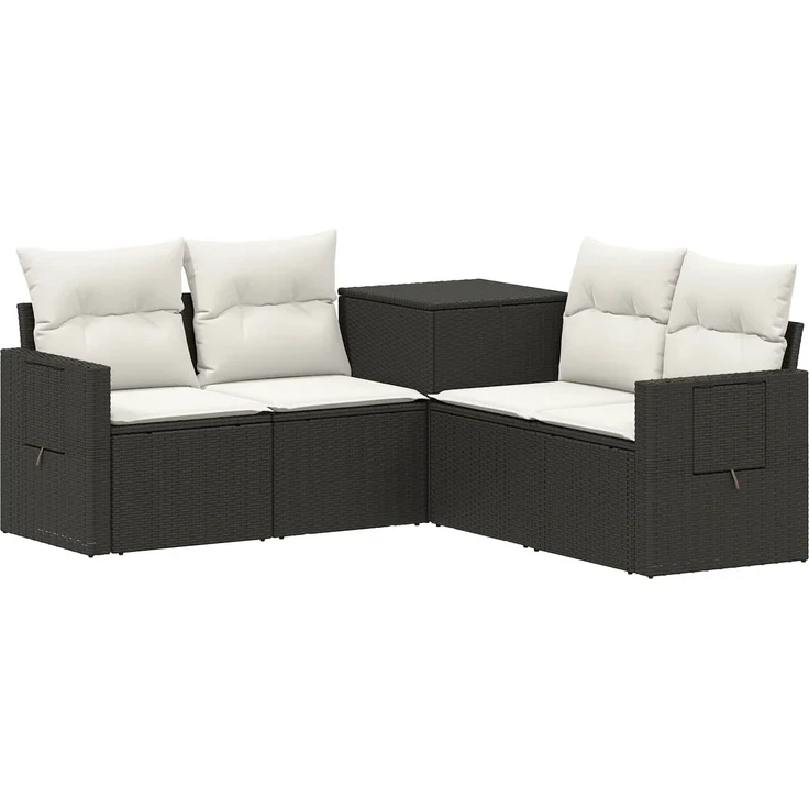 vidaXL Sofa Set 5 stk. Schwarz und Cremeweiß Polyrattan und Stahl 3447869 – Bild 2