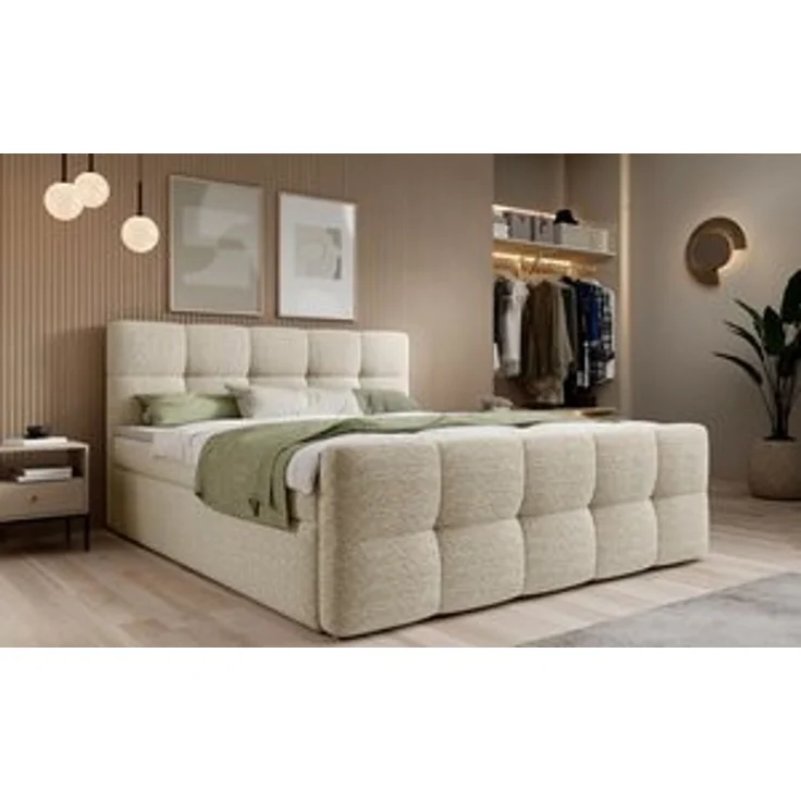 thematys Boxbett mit Bettkasten 160x200cm, mit Bonnellfederkernmatratze H3, Bouclé/Velours, mit Stauraum, mit 3 cm Topper, Creme (Arena 20), Art.-Nr. S04GH0RGLQ3 – Bild 7
