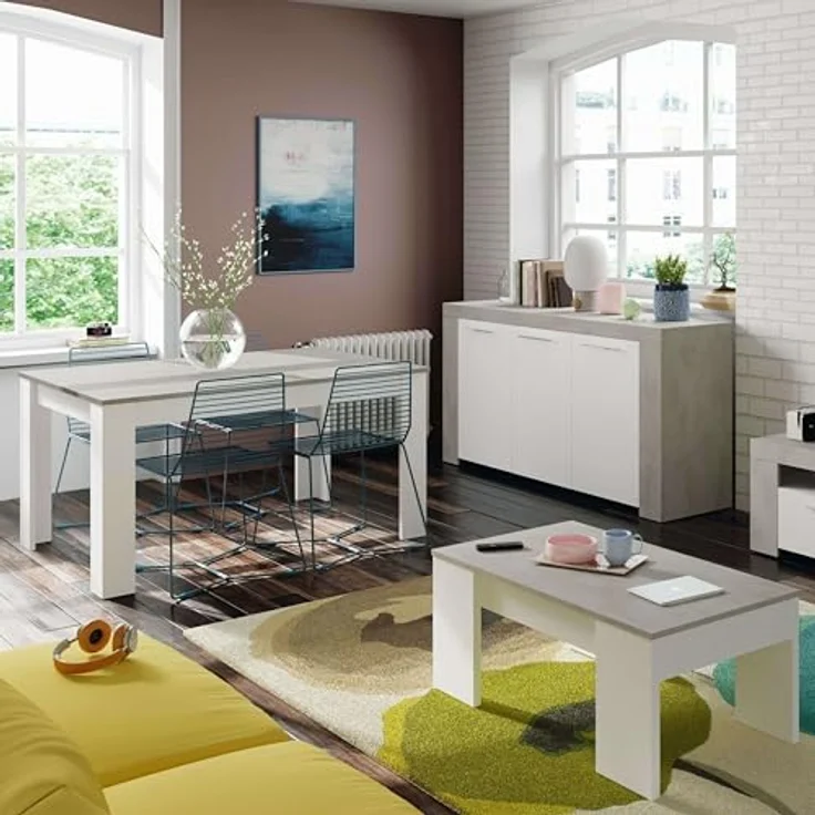 Ausziehbarer Esstisch, Betonfarbe und Artikweiß, Maße 140 x 78 x 90 cm – Bild 8