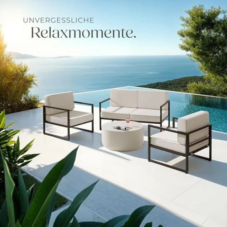 tectake Essgruppe Garten-Loungeset, (Set, 3-tlg), Pulverbeschichtete Stahlgestelle für maximale Stabilität – Bild 3