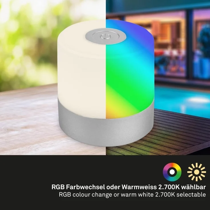 Di-KA Akku Tischleuchte SMAL 1,5W, RGB-Touchsteuerung, chrom – Bild 7