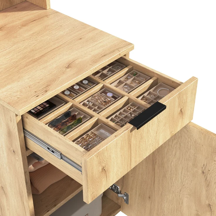 Garderobenschrank 47 x 45 x 200 cm aus MDF in Eiche-Holzoptik mit LED-Beleuchtung – Bild 9