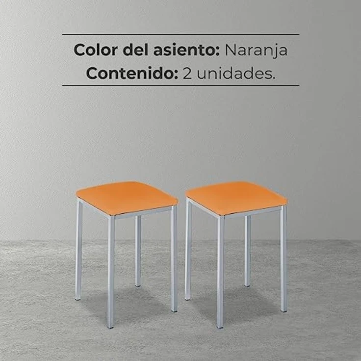 ASTIMESA - Gepolsterter Küchenhocker - Solide und Feste Struktur - Gestell Farbe Aluminium und Sitzfläche aus Kunstleder - Farbe des Sitzes: Orange, Lieferumfang: 2 Stück, Maße: 35 x 35 x 45 cm – Bild 6