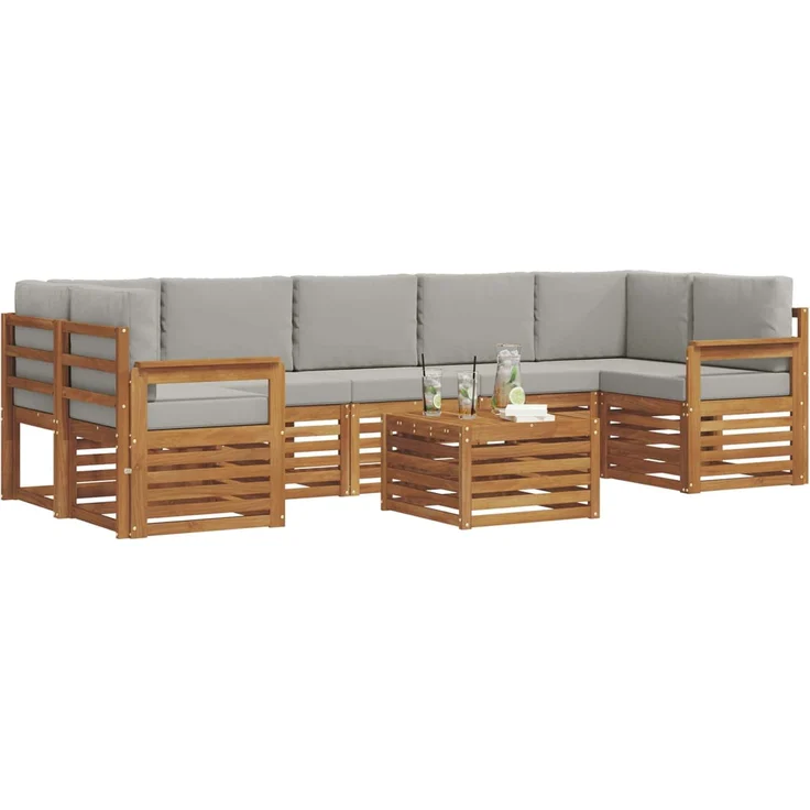 vidaXL Outdoor-Sofagarnitur 8 stk. 7-Sitzer Natur und Hellgrau 3374516 – Bild 3