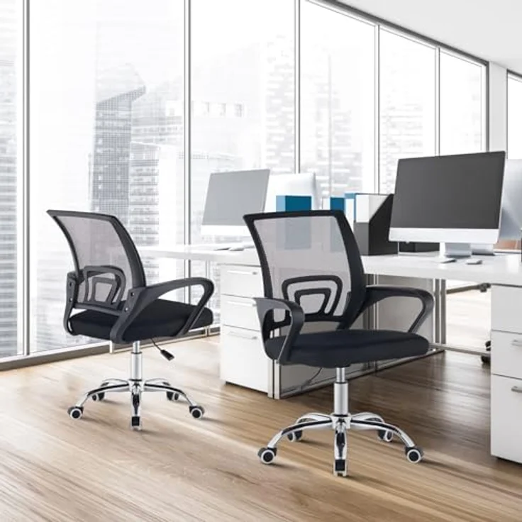 TUKAILAI Bürostuhl Ergonomisch, Schreibtischstuhl aus Netzstoff, Chefsessel mit Lendenwirbelstütze, Armlehne, Höhenverstellbar, 360° Drehbar, Computerstuhl Arbeitsstuhl für Zuhause Büro, Schwarz – Bild 3