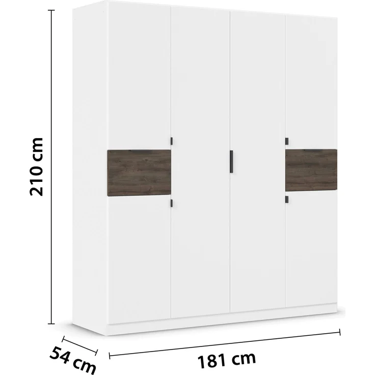 rauch Kleiderschrank, Drehtürenschrank TICAO, 6-türig, 2 Schubkästen, inkl. Türdämpferset, Alpinweiß/Atlantik Oak dunkel, 181 x 210 x 54 cm – Bild 4
