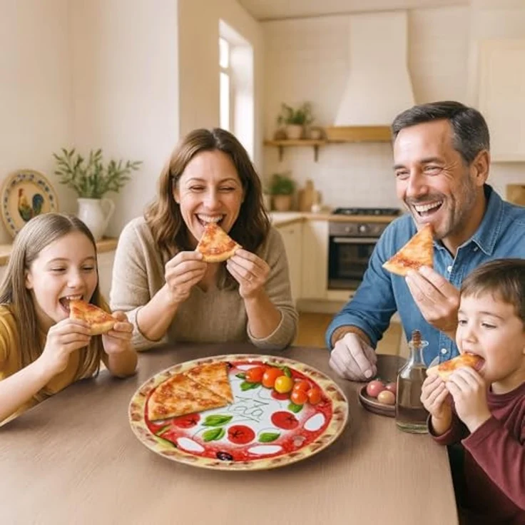 Lashuma Pizzateller Tomate Mozzarella, (1 St), Runde Keramik Pizzaplatte groß Ø 33 cm – Bild 2