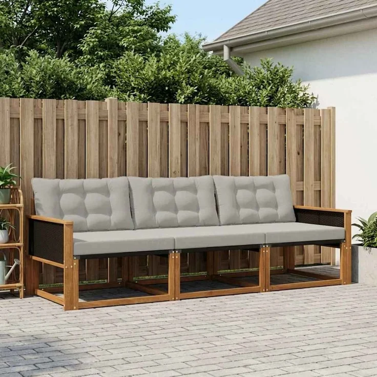 vidaXL Outdoor-Sofagarnitur 3 stk. 3-Sitzer Natur und Hellgrau 3381207 – Bild 1