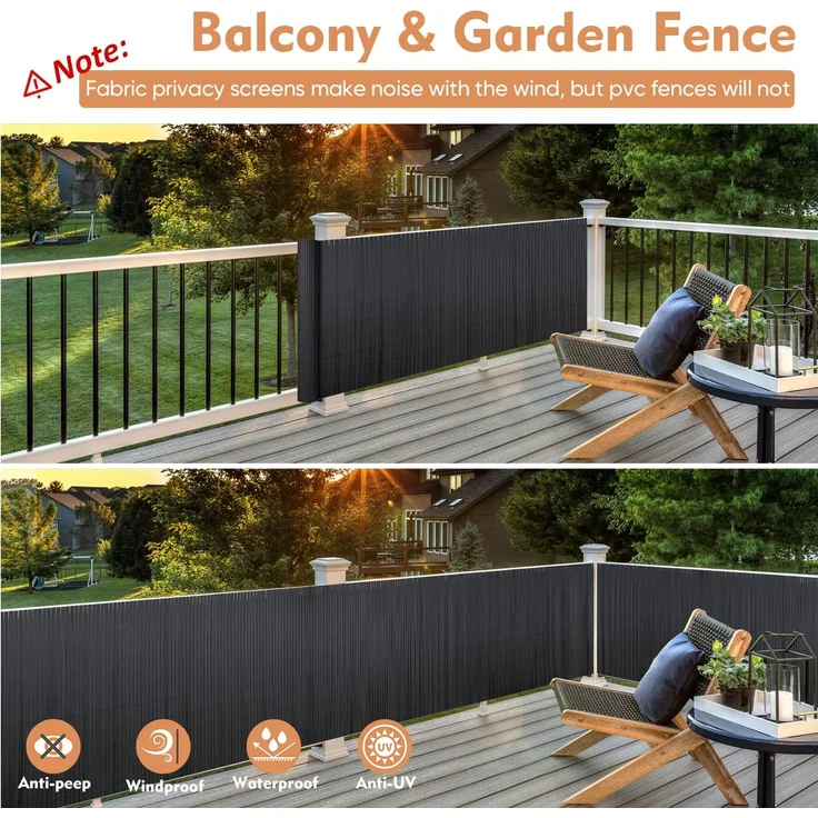 Sekey PVC Sichtschutzmatte 90x300 cm Doppelte Verstärkung Innen, Balkon Sichtschutz mit Kabelbindern, Sichtschutzzaun Windschutz Wasserdicht ohne Bohren für Balkon Garten, Anthrazit – Bild 5