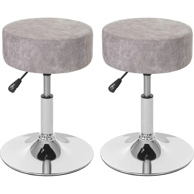 2er-Set Hocker HWC-C22, Sitzhocker Schminkhocker, höhenverstellbar Ø 35cm ~ Wildlederimitat, vintage grau